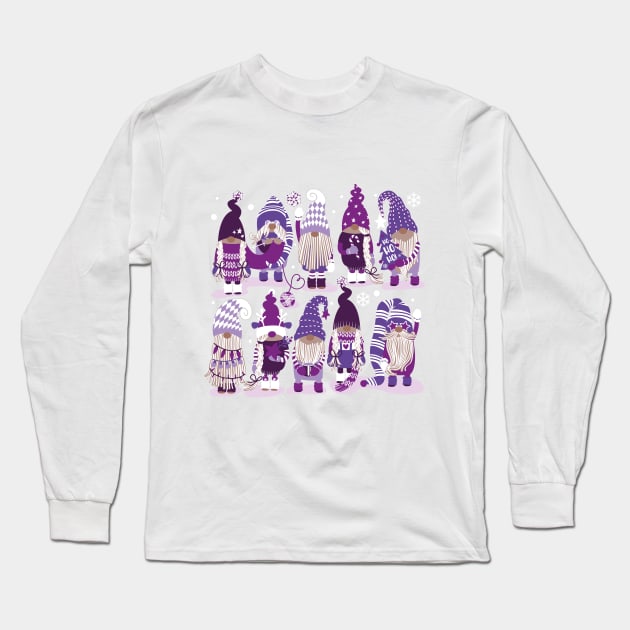 Let it gnome // spot // monochromatic violet little Santa's helpers preparing for Christmas Long Sleeve T-Shirt by SelmaCardoso